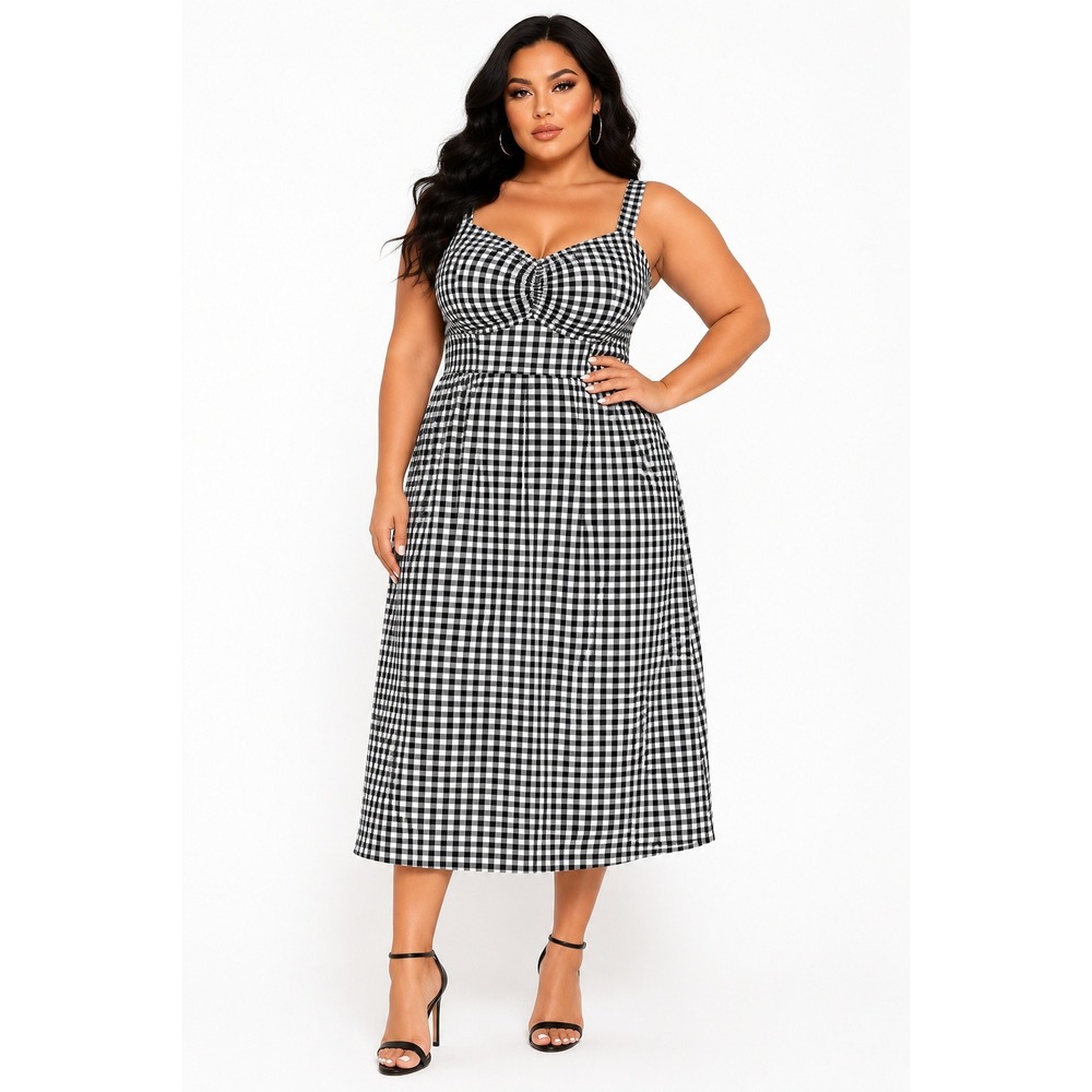 Market & Spruce Black Gingham Milkmaid Maxi Dress Sleeveless 1X Cottagecore New
